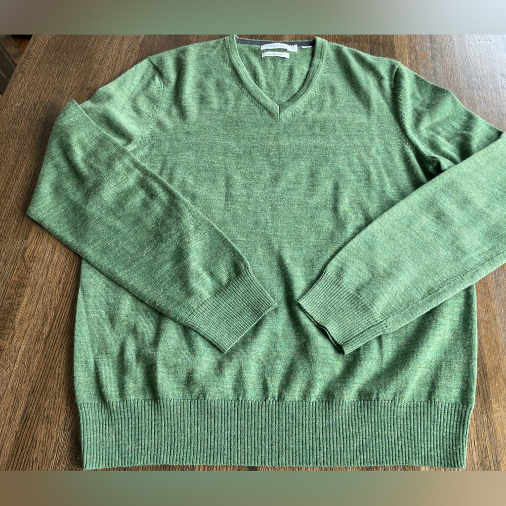 Calvin Klein Green Merino Wool Sweater Preppy Classic - size L